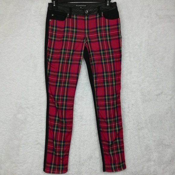 Hollywood & Vine Womens Jeans Jeggings Red Plaid Black Low Rise Denim Juniors 7 - Picture 1 of 10